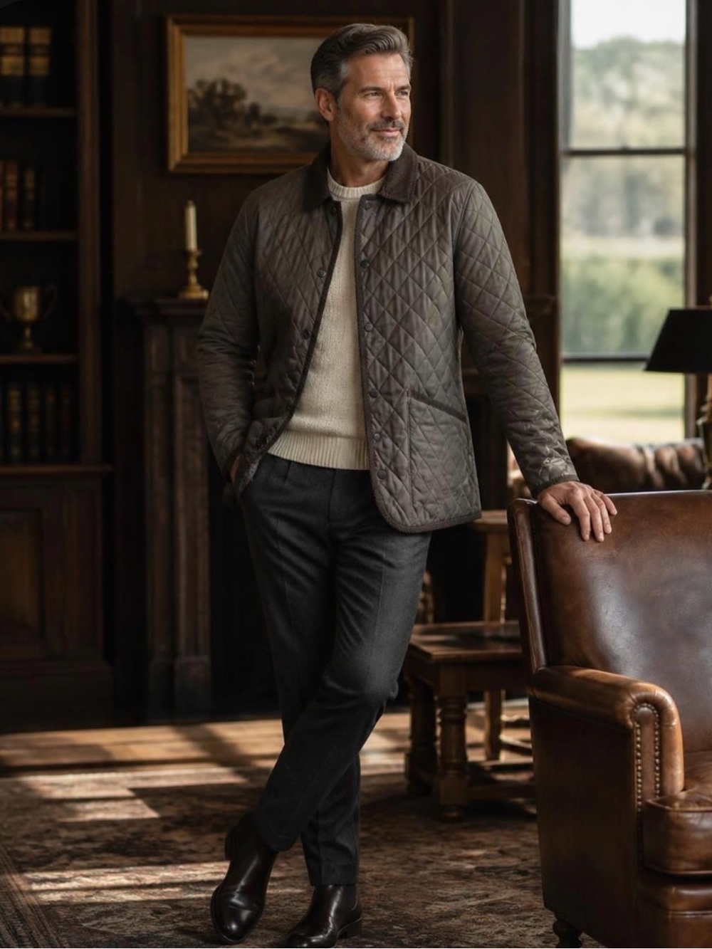 Vintage Men's Quilted Shirt Jacket in Grey